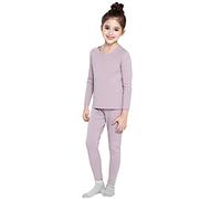 De feuilles Kids Thermal Underwear Set Base Layer Soft Long Sleeve Tops and Bottoms Purple