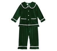 De feuilles Kids Toddler Boys Girls 2 PCS Christmas Pajamas Set Velvet Long Sleeve Button Down Shirt Top + Long Pants Xmas Winter Pjs Sleepwear