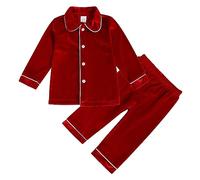 De feuilles Kids Toddler Boys Girls 2 PCS Christmas Pajamas Set Velvet Long Sleeve Button Down Shirt Top + Long Pants Xmas Winter Pjs Sleepwear Red,1-2 Years