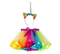 De feuilles Little Girls Layered Rainbow Tutu Skirt with Unicorn Horn Headband Outfits for Birthday Party