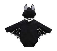 De feuilles Toddle Baby Long Sleeve Romper Jumpsuit with Ear Hat Halloween Vampire Bat Costume for Baby Boys Girls Black