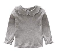 De feuilles Toddler Baby Girl Long Sleeve Peterpan Collar T-Shirt Blouse Solid Color Basic Tops (4-5 Years, Grey Style B)