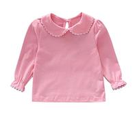 De feuilles Toddler Baby Girl Long Sleeve Peterpan Collar T-Shirt Blouse Solid Color Basic Tops Pink 18-24 Months