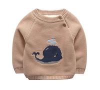De feuilles Unisex Baby Kids Whale Intarsia Knitted Jumper Chunky Sweater Knitwear with Warm Lining (Khaki, 2-3 Years)