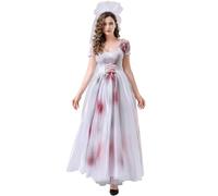 De feuilles Women Halloween Costume Corpse Bride Wedding Dress with Veil Ghost Bride Party Fancy Dress Costume White