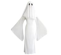 De feuilles Women Halloween Ghost Costume Flare Sleeve Maxi Dress with Hood White Cape Halloween Fancy Dress Costume Trick or Treating