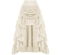 De feuilles Women Medieval Renaissance Victorian Vintage Ruffle Skirt Steampunk Gothic Maxi Skirt Halloween Pirate Costume Layered Asymmetry Skirt Beige