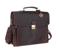 DE LAMASSU Axel Leather Briefcase - 17 Inch Laptop Bag Men Women - Business Work Bag with Combination Lock - Shoulder Bag with Trolley Strap - Gift Packaging, Brown Hunter, 40cm x 35cm x 15cm