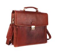 DE LAMASSU Axel Leather Briefcase - 17 Inch Laptop Bag Men Women - Business Work Bag with Combination Lock - Shoulder Bag with Trolley Strap - Gift Packaging, Dark cognac, 40cm x 35cm x 15cm