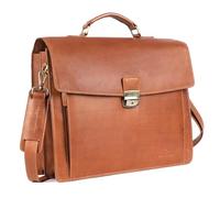 DE LAMASSU Axel Leather Briefcase - 17 Inch Laptop Bag Men Women - Business Work Bag with Combination Lock - Shoulder Bag with Trolley Strap - Gift Packaging, Cognac, 40cm x 35cm x 15cm