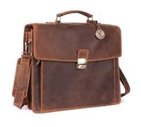 DE LAMASSU Axel Leather Briefcase - 17 Inch Laptop Bag Men Women - Business Work Bag with Combination Lock - Shoulder Bag with Trolley Strap - Gift Packaging, Tan Hunter, 40cm x 35cm x 15cm