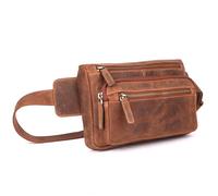DE LAMASSU Isla Genuine Leather Belt Bag - Unisex Bum Bag for Men & Women - Vintage Crossbody Waist Bag 23 x 16 x 4 cm - Adjustable Strap, Gift Box, Tan Hunter, Standard, Modern Minimalist