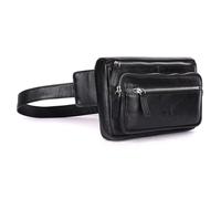 DE LAMASSU Isla Genuine Leather Belt Bag - Unisex Bum Bag for Men & Women - Vintage Crossbody Waist Bag 23 x 16 x 4 cm - Adjustable Strap, Gift Box, black, Standard, Modern Minimalist