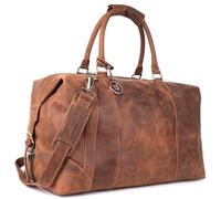 DE LAMASSU Rafael Genuine Leather Travel Bag - Unisex Weekender 50 x 35 x 28 cm - Adjustable Shoulder Strap, Expandable with Side Buckles, Protective Feet, Gift Box, Tan Hunter, 50cm x 35cm x 28cm