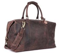 DE LAMASSU Rafael Genuine Leather Travel Bag - Unisex Weekender 50 x 35 x 28 cm - Adjustable Shoulder Strap, Expandable with Side Buckles, Protective Feet, Gift Box, Brown Hunter, 50cm x 35cm x 28cm