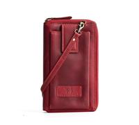 DE LAMASSU Zara Women's Genuine Leather Crossbody Bag - RFID Protection, 33 Card Slots, Smartphone Compartment, Shoulder Strap, Purse with Zip - 21 × 12 × 4.5 cm, red, 21 × 12 × 4,5 cm