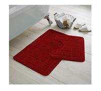 De Lavish Bath Mat Set 2 Piece Non Slip Rubber Pedestal and Bath Mat Set Toilet Greek Bathroom Rug New (Red)
