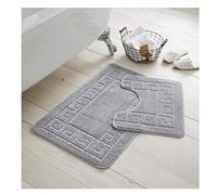 De Lavish Bath Mat Set 2 Piece Non Slip Rubber Pedestal and Bath Mat Set Toilet Greek Bathroom Rug New (Silver)