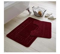 De Lavish Bath Mat Set 2 Piece Non Slip Rubber Pedestal and Bath Mat Set Toilet Greek Bathroom Rug New (Burgundy)