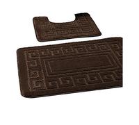 De Lavish Bath Mat Set 2 Piece Non Slip Rubber Pedestal and Bath Mat Set Toilet Greek Bathroom Rug New (Chocolate)