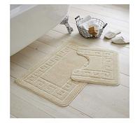 De Lavish Bath Mat Set 2 Piece Non Slip Rubber Pedestal and Bath Mat Set Toilet Greek Bathroom Rug New (Cream)