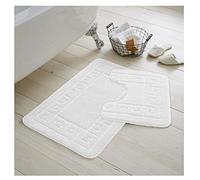 De Lavish Bath Mat Set 2 Piece Non Slip Rubber Pedestal and Bath Mat Set Toilet Greek Bathroom Rug New (White)