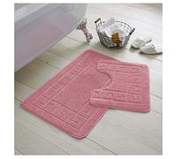 De Lavish Bath Mat Set 2 Piece Non Slip Rubber Pedestal and Bath Mat Set Toilet Greek Bathroom Rug New (Dusty Pink)