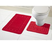 De Lavish Bath Mat Set 2 Piece Non Slip Rubber Pedestal and Bath Mat Set Toilet Miami Bathroom Rug New, Red