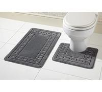 De Lavish Bath Mat Set 2 Piece Non Slip Rubber Pedestal and Bath Mat Set Toilet Miami Bathroom Rug New, Grey