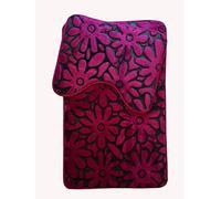 De Lavish Bath Mat Set 2 Piece Non Slip Rubber Pedestal and Bath Mat Toilet Floral Bathroom Rug Black/Plum 50 cm x 80 cm and 50 cm x 40 cm