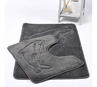 De Lavish Dolphin 2 Piece Bath Mat & Pedestal Set Non Slip Toilet Bathroom Rug Kitchen Extra Absorbent, Grey