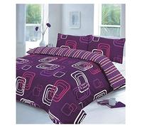 De Lavish Duvet Cover Set King Size Kingsize with Pillowcases Quilt Reversible Poly Cotton, Blake Plum