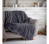 De Lavish Hug & Snug Faux Fur Throw 150 x 200 Bed Sofa Fluffy Double Size Blanket Soft, Charcoal