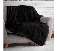 De Lavish Hug & Snug Faux Fur Throw 150x200 Bed Sofa Fluffy Double Size Blanket Soft, Black