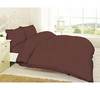 De Lavish Polycotton Duvet Quilt Cover Set With Matching Pillowcases Plain Dyed Bedding Super King Bed Size, Chocolate