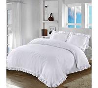 De Lavish Santiago Frilled Edge Duvet Cover Quilt Ruffle Bedding Set With Pillowcase Polycotton SuperKing Size Bed,White
