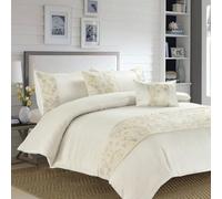 De Lavish - Savanna Luxury Embroidered Duvet Cover Set - 100% Soft Polyester Elegant Modern Floral Bedding with Matching Pillowcases - Cream - Single