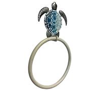De Leon Collections Bathroom Kitchen Decorative Hand Towel Ring Hanger, 6.5 Inch Metal, Blue Sea Turtle