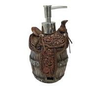 De Leon Collections Refillable Countertop Pump Bottle Soap Dispenser, 6.75 Inch Polyresin, Saddle on Barrel