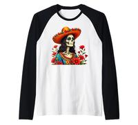 De Los Muertos La Catrina Day of The Dead Sugar Skull Women Raglan Baseball Tee