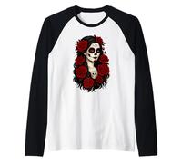 De Los Muertos La Catrina Day of The Dead Women Sugar Skull Raglan Baseball Tee