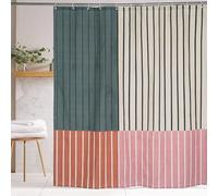 De-Mediocre Abstract Linen Shower Curtain Sets Color Block Line Minimalism Bathroom Curtain 72x72inch Art Bath Curtain Waterproof and Linen Fabric for Bathroom