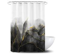 De-Mediocre Black and Gold Shower Curtain Stylish Ombre Black Marble Bath Art Decor Curtains Abstract White Golden Leaves Fabric Curtains for Bathroom Waterproof Polyester 72 x 72 Inches