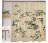 De-Mediocre Funny Frog Shower Curtain - Japanese Retro Bathroom Decor with 12 Hooks, Waterproof Polyester Fabric, 72x72 Inches (Battle of The Frogs Art), Asian Style