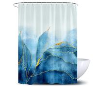 De-Mediocre Marble Shower Curtain Ombre Blue Gold, Modern for Bathroom Blue Golden Lines Striped Fabric Waterproof Polyester, 72 x 72 Inches