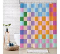 De-Mediocre Retro Boho Shower Curtain Sets Aesthetic, Geometric Morden Shower Curtains for Bathroom,Bright Groovy Fabric Bath Curtain with Hooks 72 x 72 Inches Multicolored