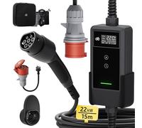 dé Mobile Wallbox/Charging Station 22kW With App [3-phase|15m|6-32A] with electricity meter, Charging Cable CEE 32A to Type 2 and EV Charger for Model Y/3, ID.3/4/5, MG4, EX30, e-up, e-tron and BEV
