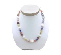 De Santis Selection Women's Single Strand Choker Necklace | Natural Hard Stones Quartz and Agate | Baroque Pearls | Pastel Multicoloured | 23 cm