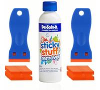 De Solv It Sticky Stuff Remover UK 250ml Sticky Label and Residue Remover with 2 Plastic Scrapers and 20 Spare Blades Powerful Glue Remover Solvent for Labels, Stickers and Adhesives on Glass and More