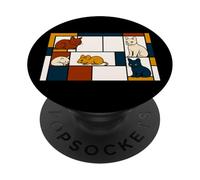 De Stijl Art Inspired Cat Illustration - Fun Cute PopSockets Adhesive PopGrip